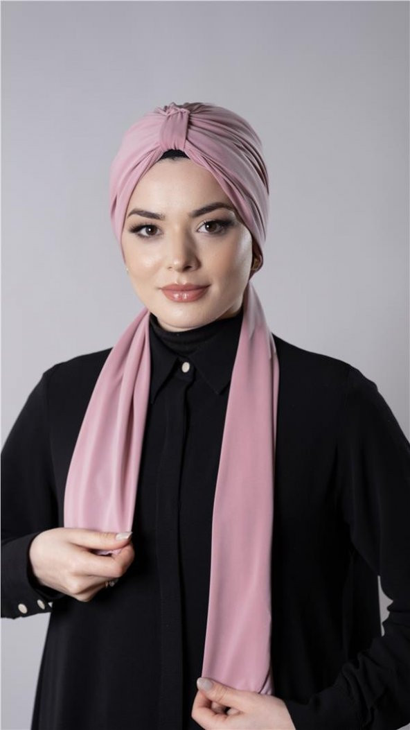 Pudra Pratik Hazır Geçmeli Tesettür Bone Sandy Kumaş Atkılı  2204_06 - 3