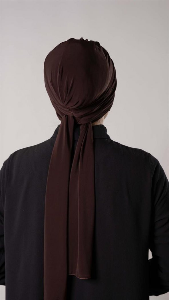 Kahverengi Pratik Hazır Geçmeli Tesettür Bone Sandy Kumaş Atkılı  2204_14 - 4