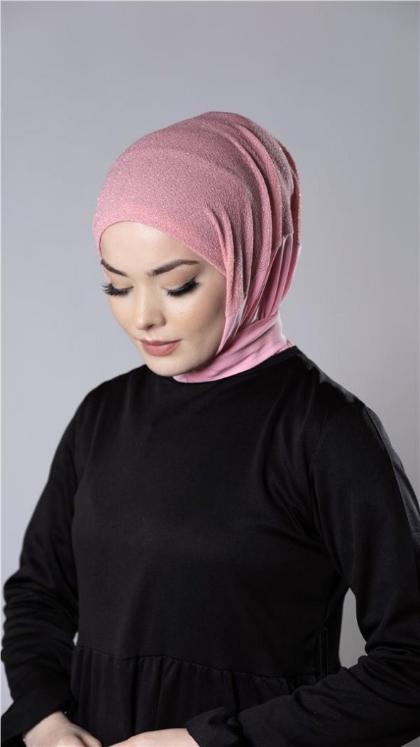 Pembe Pratik Hazır Geçmeli Tesettür Eşarp Sandy Kumaş Arkadan Çıtçıtlı 2206_04 - 2