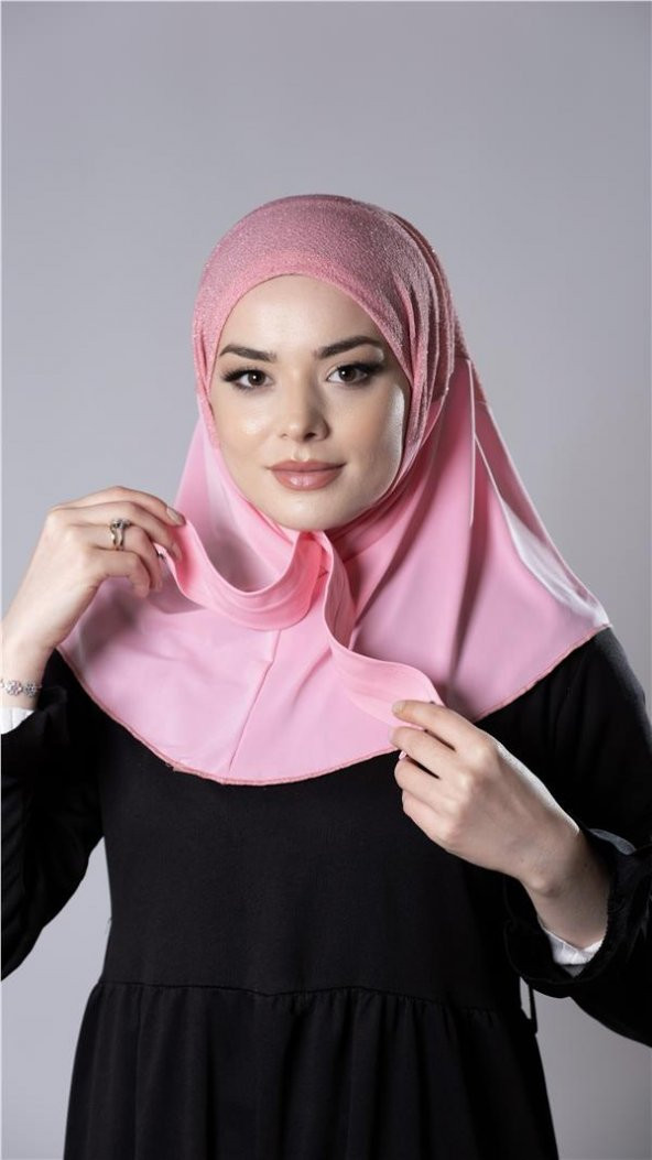 Pembe Pratik Hazır Geçmeli Tesettür Eşarp Sandy Kumaş Arkadan Çıtçıtlı 2206_04 - 3