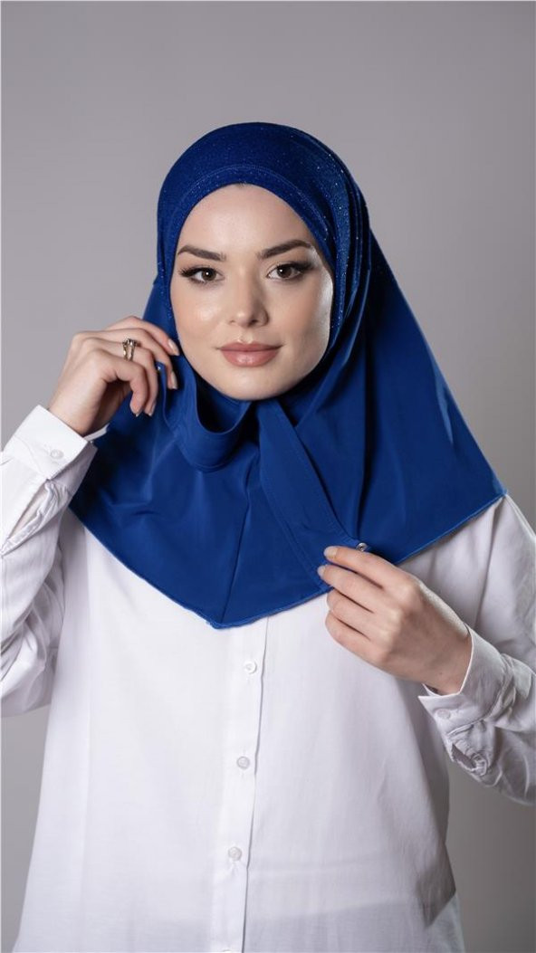Saks Mavisi Pratik Hazır Geçmeli Tesettür Eşarp Sandy Kumaş Arkadan Çıtçıtlı 2206_24 - 3