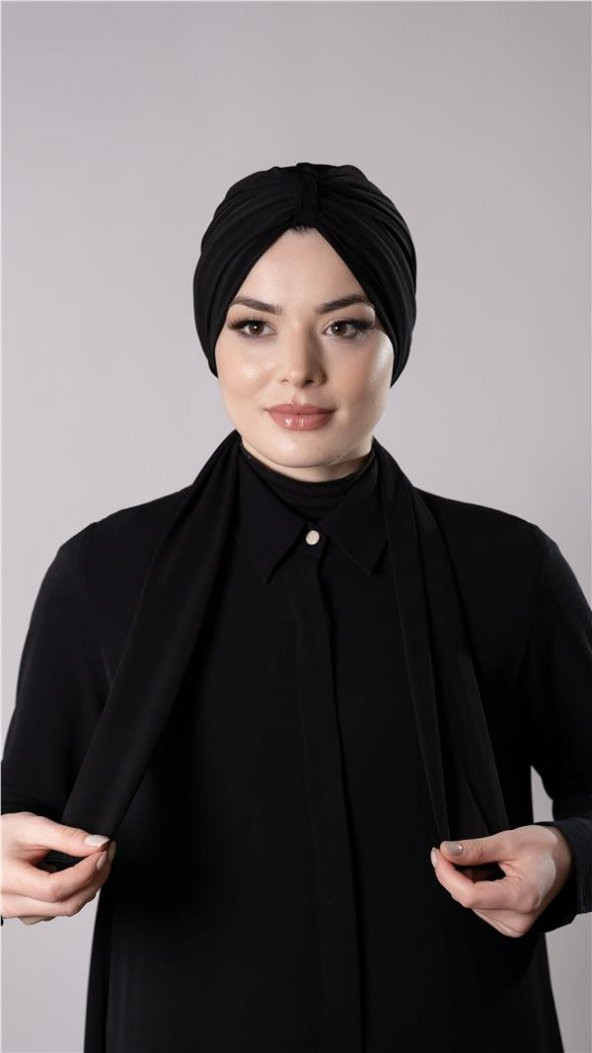 Siyah Pratik Hazır Geçmeli Tesettür Bone Sandy Kumaş Atkılı  2204_01 - 3