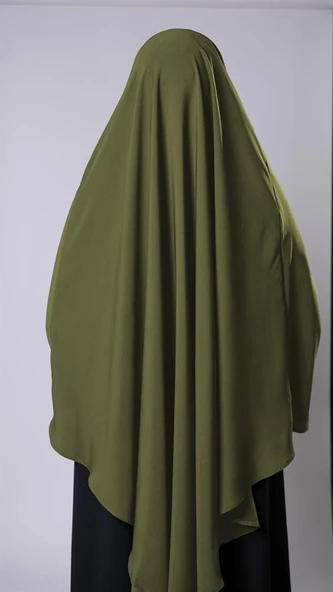 Haki Pratik Hazır Geçmeli Tesettür Eşarp Medine İpeği Bağcıklı Sufle Hijab 2301_09 - 3