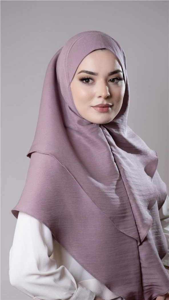 Violet Pratik Hazır Geçmeli Tesettür Eşarp Pamuk Caz Kumaş Çift Katlı Düz Hijab 2303_21 - 3