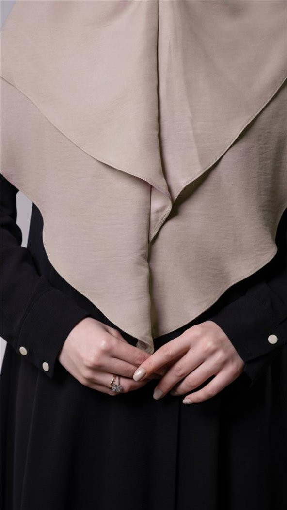 Bej Pratik Hazır Geçmeli Tesettür Eşarp Pamuk Caz Kumaş Çift Katlı Düz Hijab 2303_12 - 5