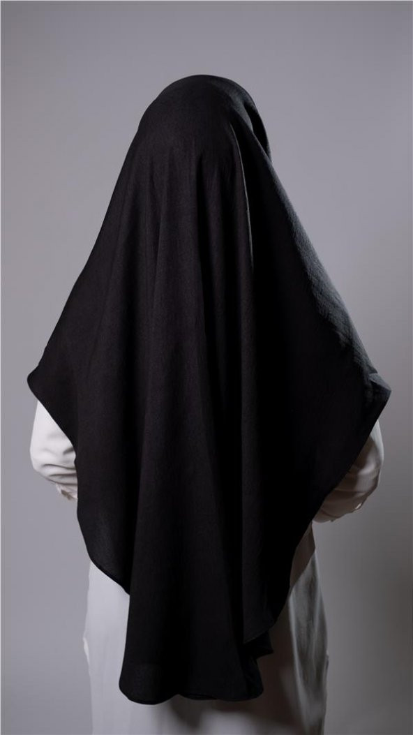 Siyah Pratik Hazır Geçmeli Tesettür Eşarp Pamuk Caz Kumaş Düz Hijab 2306_01 - 4