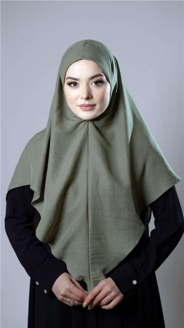 Fıstık Yeşili Pratik Hazır Geçmeli Tesettür Eşarp Pamuk Caz Kumaş Düz Hijab 2306_36 - 1