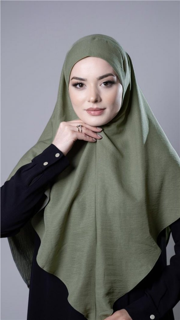Fıstık Yeşili Pratik Hazır Geçmeli Tesettür Eşarp Pamuk Caz Kumaş Düz Hijab 2306_36 - 2