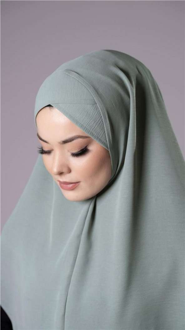 Çağla Yeşili Pratik Hazır Geçmeli Tesettür Eşarp Aerobin Kumaş  Çapraz Hijab 2307_32 - 3