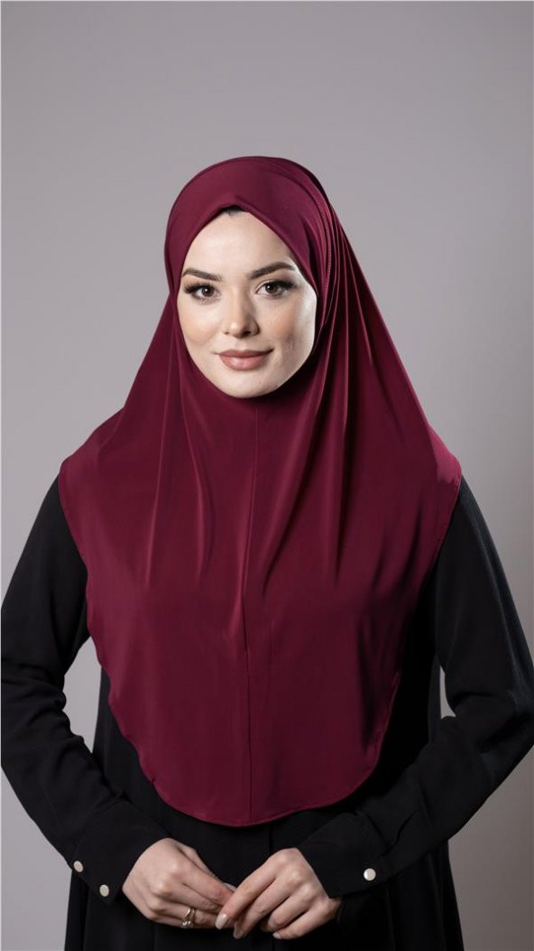 Bordo Pratik Hazır Geçmeli Tesettür Eşarp Sandy Kumaş Düz Hijab 2308_16 - 1