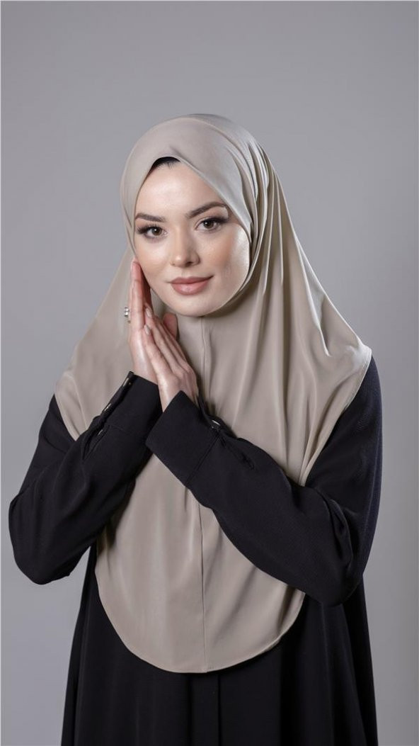 Bej Pratik Hazır Geçmeli Tesettür Eşarp Sandy Kumaş Düz Hijab 2308_12 - 2