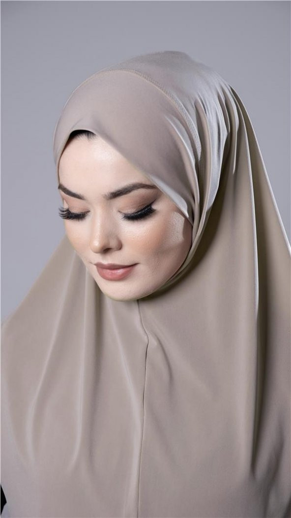 Bej Pratik Hazır Geçmeli Tesettür Eşarp Sandy Kumaş Düz Hijab 2308_12 - 3