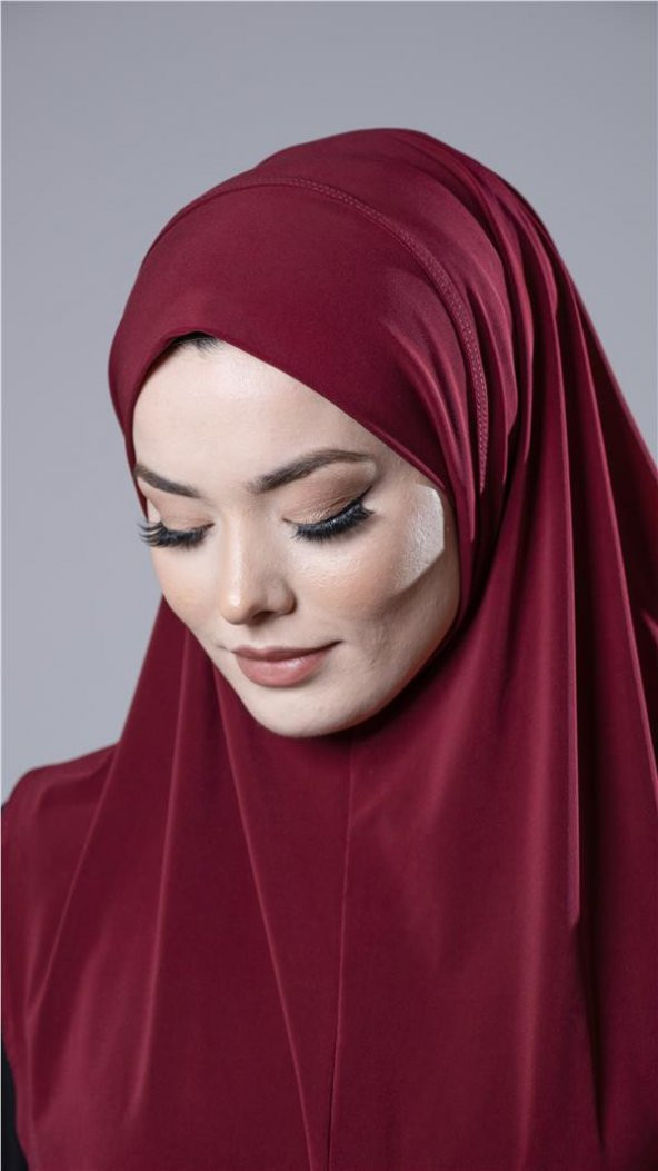 Bordo Pratik Hazır Geçmeli Tesettür Eşarp Sandy Kumaş Düz Hijab 2308_16 - 3