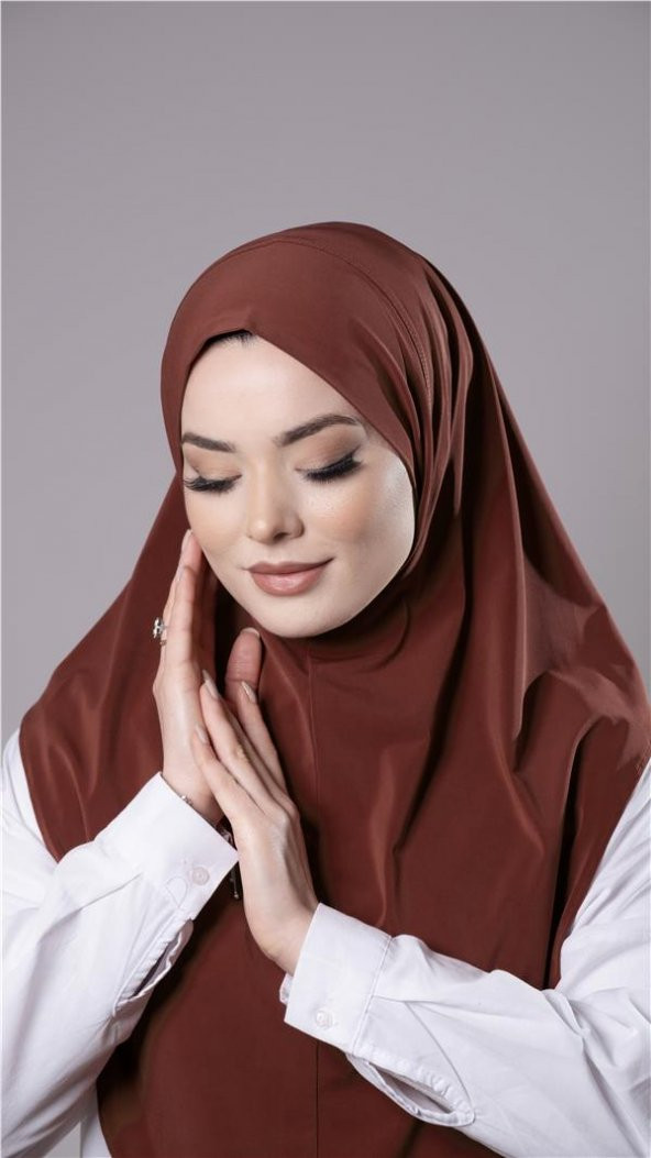 Kiremit Pratik Hazır Geçmeli Tesettür Eşarp Sandy Kumaş Düz Hijab 2308_05 - 2