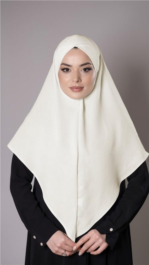 Ekru Pratik Hazır Geçmeli Tesettür Eşarp Aerobin Kumaş  Çapraz Hijab 2307_27 - 1
