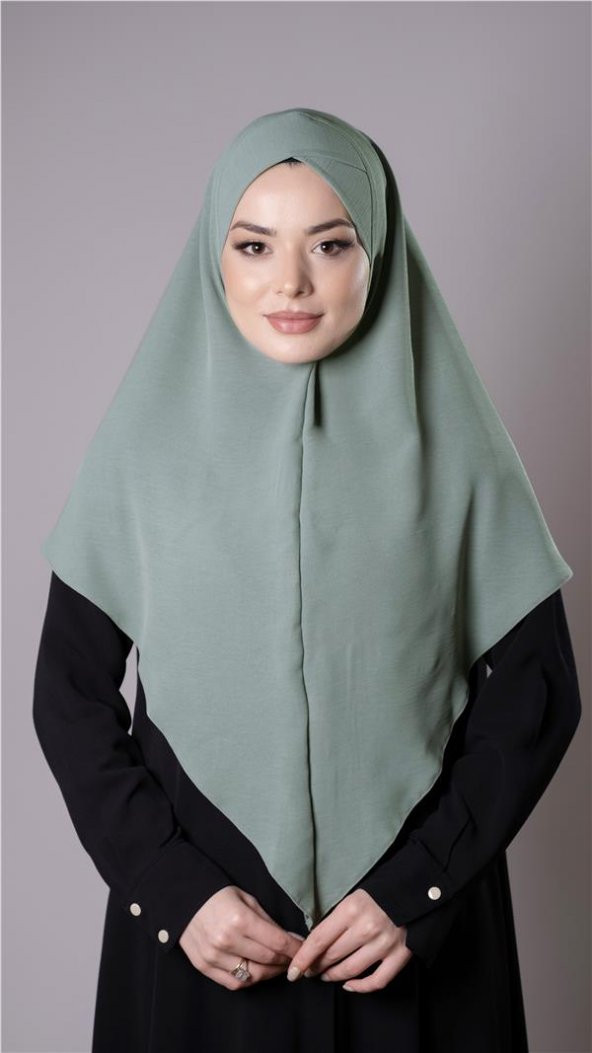 Çağla Yeşili Pratik Hazır Geçmeli Tesettür Eşarp Aerobin Kumaş  Çapraz Hijab 2307_32 - 1