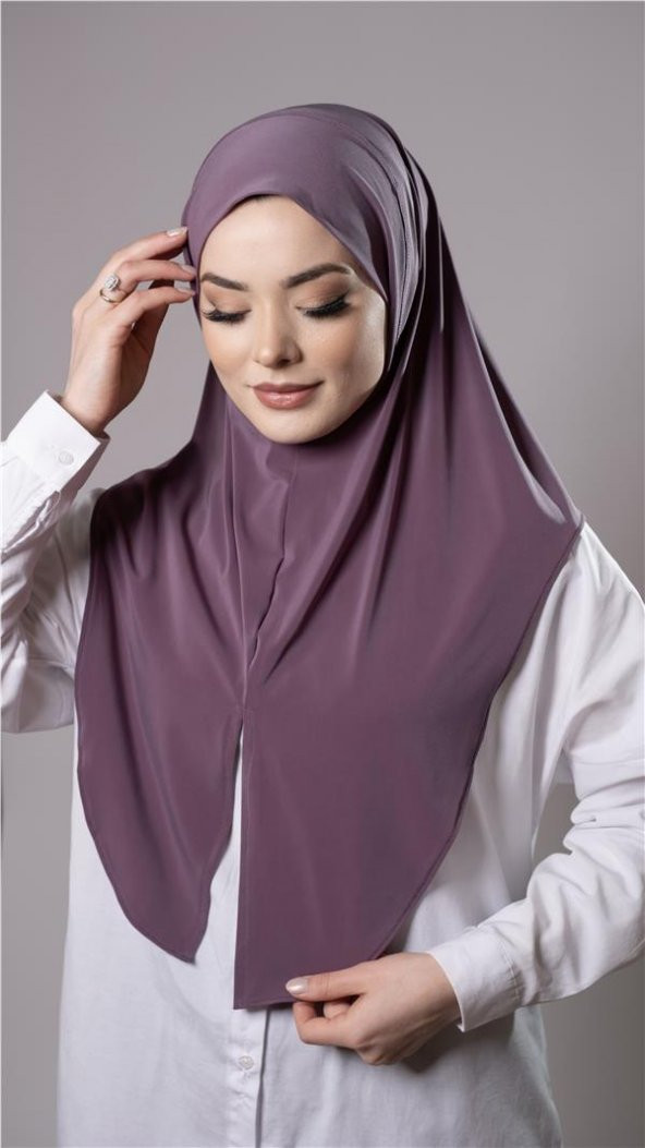 Violet Pratik Hazır Geçmeli Tesettür Eşarp Sandy Kumaş Yırtmaçlı Düz Hijab 2310_21 - 2