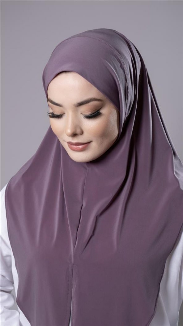 Violet Pratik Hazır Geçmeli Tesettür Eşarp Sandy Kumaş Yırtmaçlı Düz Hijab 2310_21 - 3