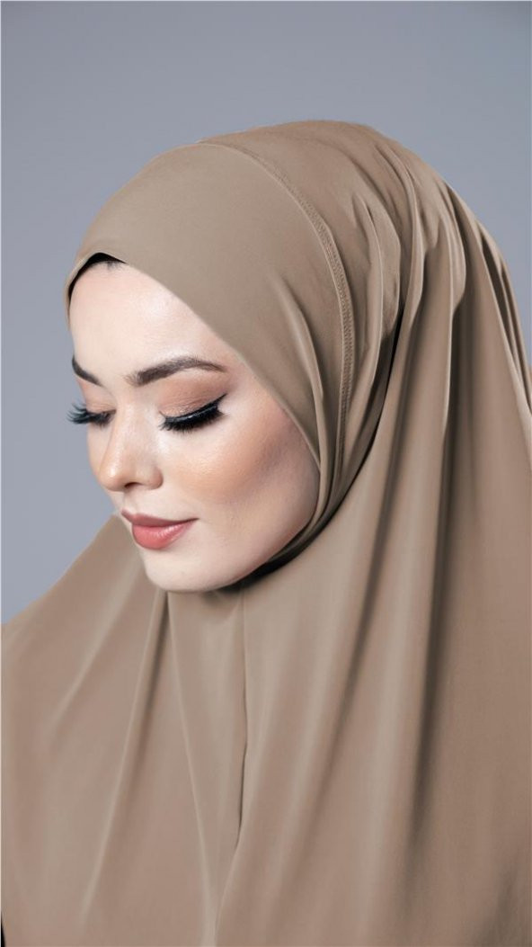 Sütlü Kahve Pratik Hazır Geçmeli Tesettür Eşarp Sandy Kumaş Yırtmaçlı Düz Hijab 2310_26 - 3