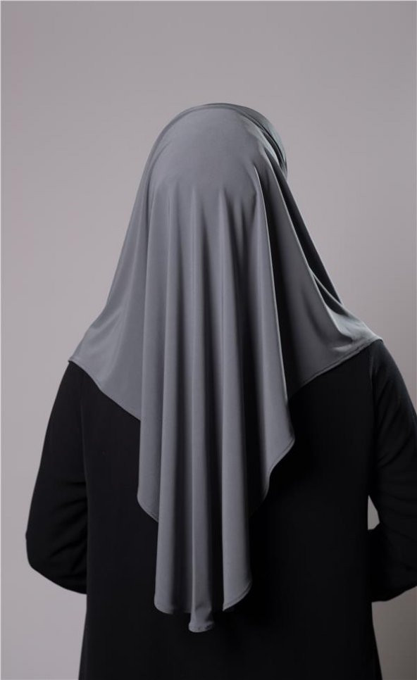 Antrasit Pratik Hazır Geçmeli Tesettür Eşarp Sandy Kumaş Yırtmaçlı Düz Hijab 2310_25 - 4