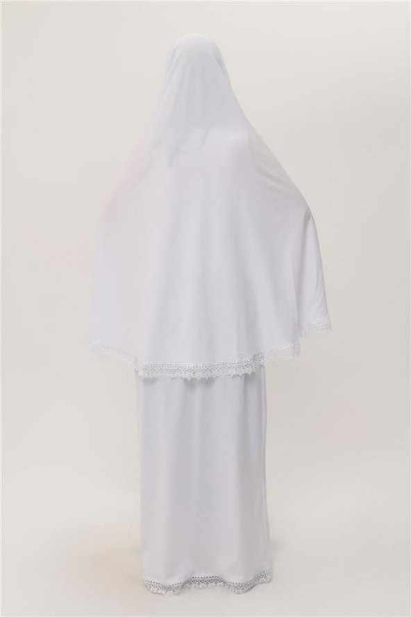 Beyaz İki Parça Namaz Elbisesi Pamuk Kumaş Dantelli 2205_42 - 5
