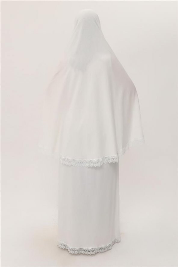 Krem İki Parça Namaz Elbisesi Pamuk Kumaş Dantelli 2205_40 - 5