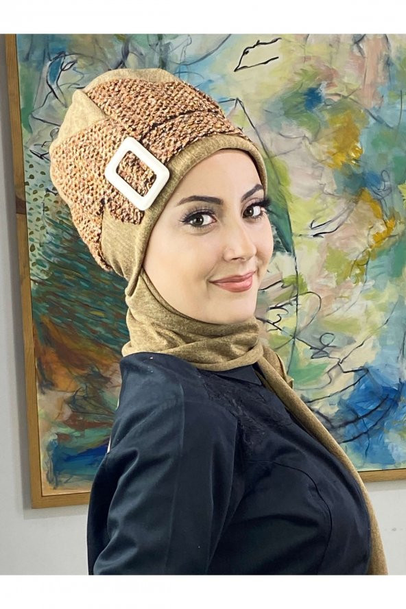 BUTİKAMBAR Çarkıfelek Sütlü Kahve Minik Ekose Desen Atkılı Bere - 1
