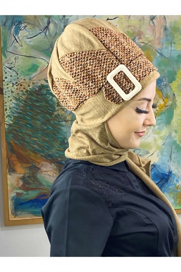 BUTİKAMBAR Çarkıfelek Sütlü Kahve Minik Ekose Desen Atkılı Bere - 2