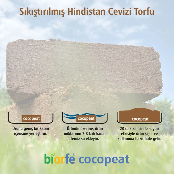 Biorfe Premium Cocopeat, Sıkıştırılmış Hindistan Cevizi Torfu - 5 kg - 5