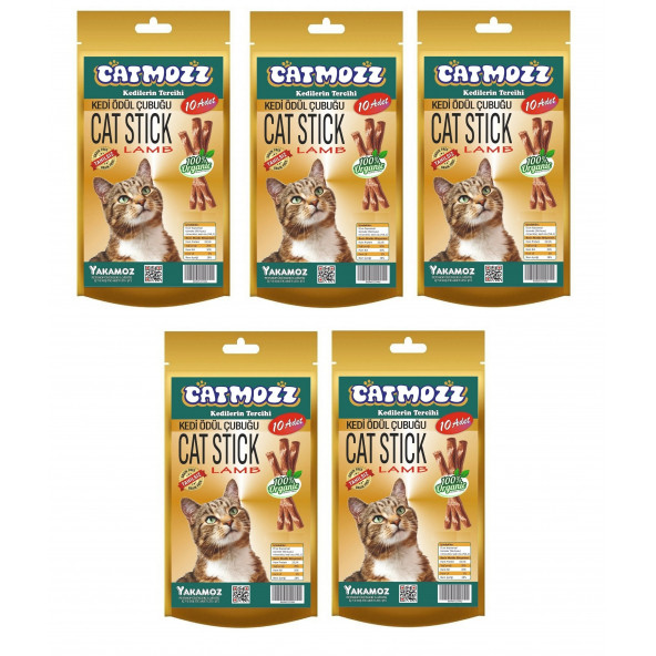 CatMozz Stick Kuzu Etli & Kedi Otlu Kediler için Ödül Çubuğu 10 lu x 5 Adet