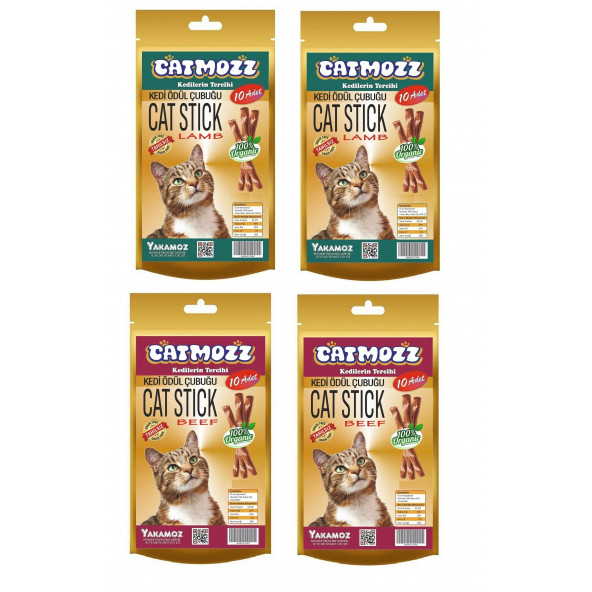 CatMozz Stick Kuzu Etli & Kedi Otlu Ve Biftekli Kediler için Ödül Çubuğu 10'lu x 4 Adet