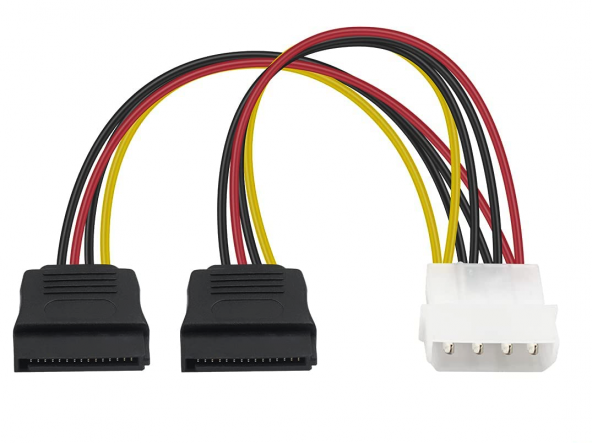 Molex - Sata Güç Kablosu 2xsata - Molex 4 Pinli Molex Erkek - Çift 15 Pinli Dişi Sata Güç Y Kablo