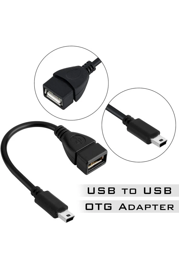 Mini Usb Otg Kablosu - Usb A Dişi - Mini Usb B 5 Pin Erkek Adaptör Kablosu - Resim 2