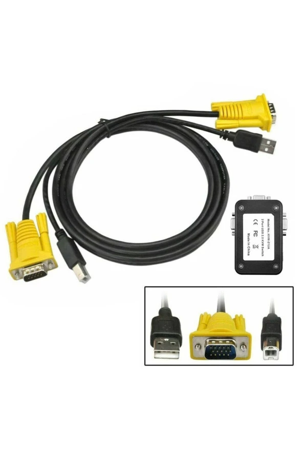 2 Port Usb Kvm Switch 2 In 1 Out Usb 2.0 Kvm Fare Klavye Switcher Kablolar Dahil - Resim 4