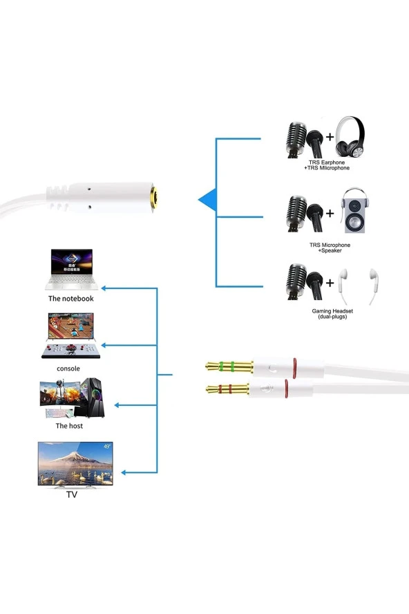 3.5mm Kulaklık Mikrofon Ayırıcı Kablo Aparat 3.5mm Dişi 2x3.5mm Erkek Kulaklık Mic Audio Y Splitter - Resim 4