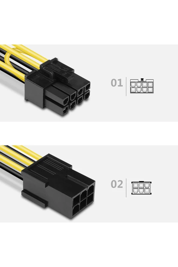 6 Pin 8 Pin Çevirici Kablo 15cm 6pin Erkek - 8pin Dişi Pcıe Express Ekran Kartı Güç Adaptörü Kablosu - Resim 4