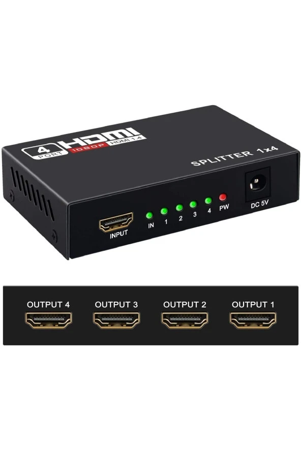 4 Port Hdmi Çoğaltıcı Hdmı Splitter 1 Giriş 4 Çıkış Hdmi Çoklayıcı 4 Ekran Full Ultra Hd 1080p