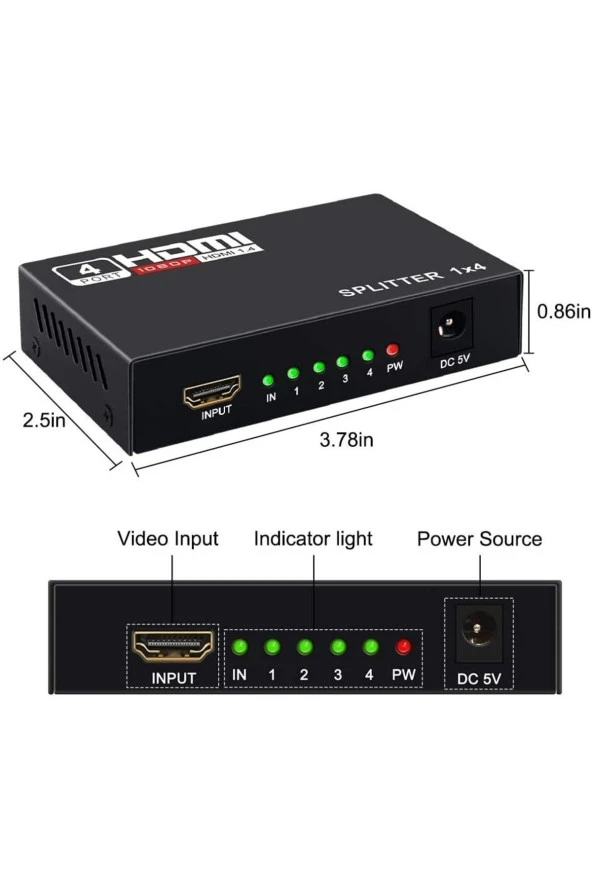 4 Port Hdmi Çoğaltıcı Hdmı Splitter 1 Giriş 4 Çıkış Hdmi Çoklayıcı 4 Ekran Full Ultra Hd 1080p - Resim 3