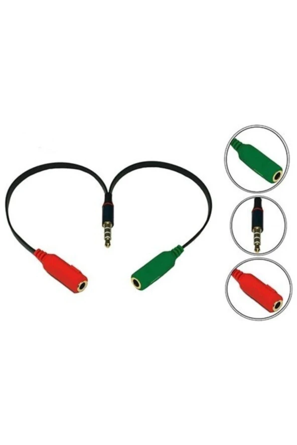 Kulaklık Mikrofon Birleştirici Kablo 3.5 Mm Erkek To 2 X 3.5 Mm Stereo Headphone - Resim 2