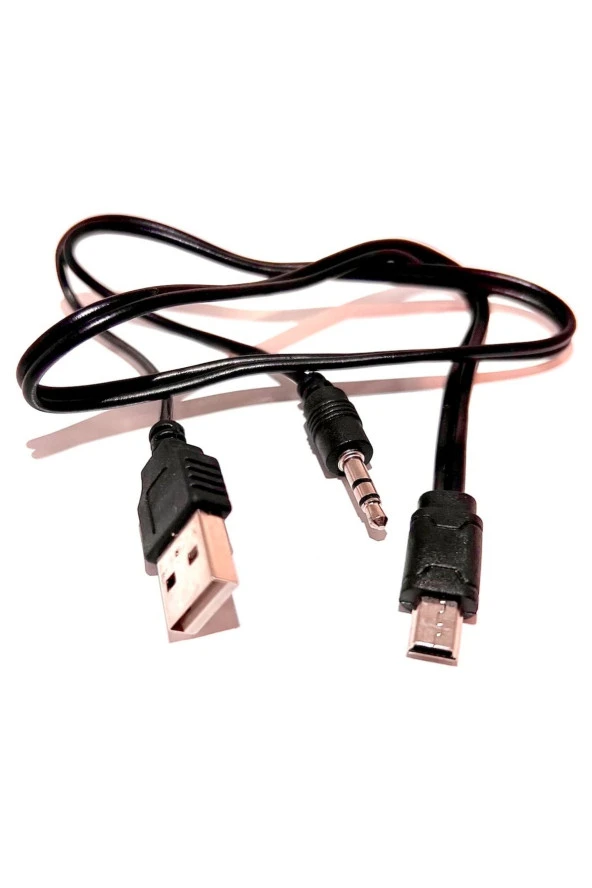 Mini Usb 5 Pin + 3.5mm Aux Kablosu, Aux Ve Şarj 2 In 1 Kablo Taşınabilir Bluetooth Hoparlör Kablosu