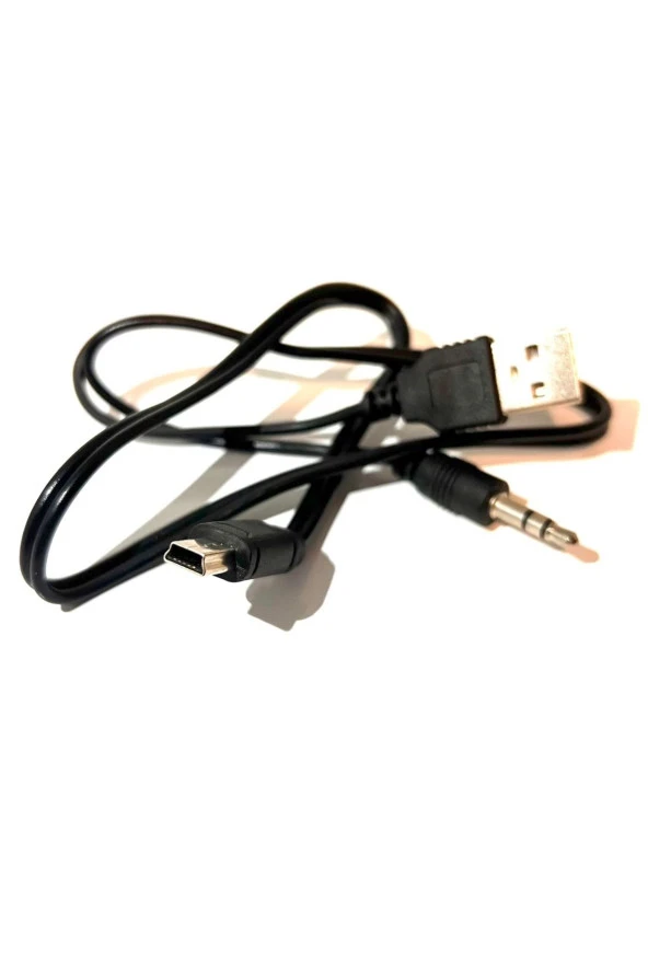 Mini Usb 5 Pin + 3.5mm Aux Kablosu, Aux Ve Şarj 2 In 1 Kablo Taşınabilir Bluetooth Hoparlör Kablosu - Resim 2