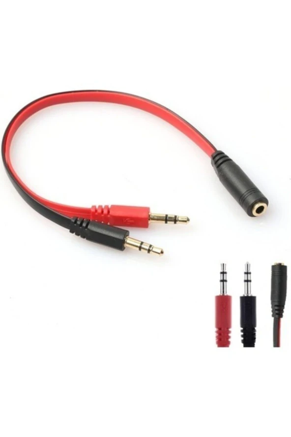 Kulaklık Mikrofon Ayırıcı Y Kablo 3.5 Mm Dişi To 2 X 3.5 Mm Erkek Aparat Headphone - 2