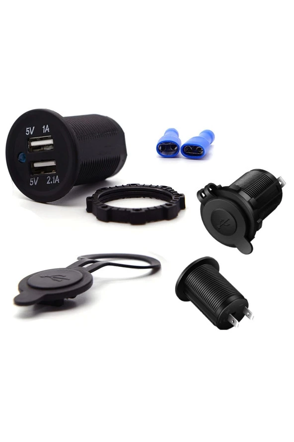 2 Usb Şarj Soketi Güç Çıkışı 1a - 2.1a Su Geçirmez Tekne Araba Motorsiklet Usb Priz 12 Volt