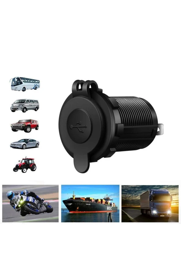 2 Usb Şarj Soketi Güç Çıkışı 1a - 2.1a Su Geçirmez Tekne Araba Motorsiklet Usb Priz 12 Volt - 5