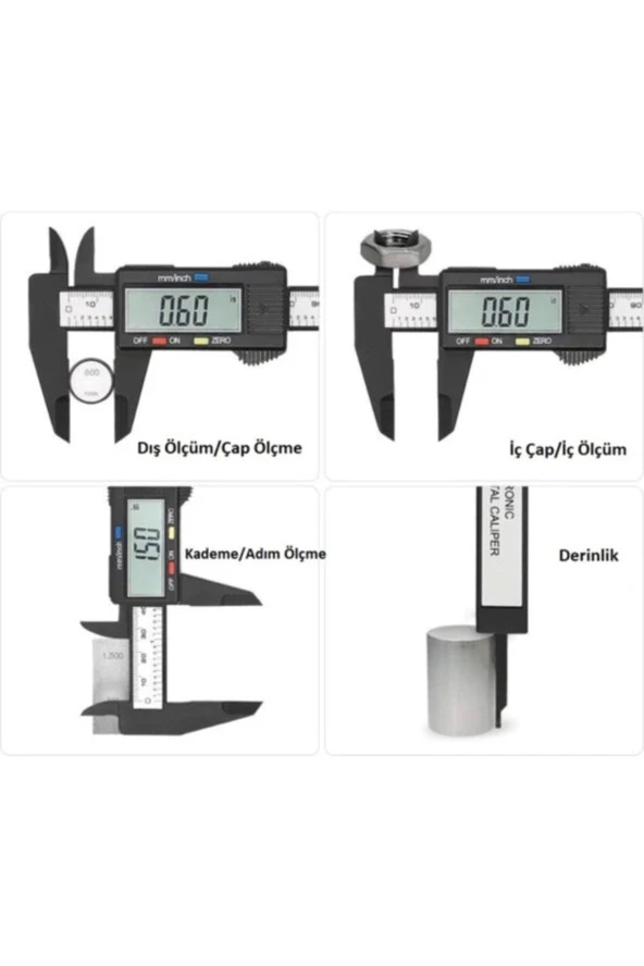 Dijital Kumpas Çap Kalınlık Derinlik Ölçer Hassas Ölçüm 150 Mm - 5
