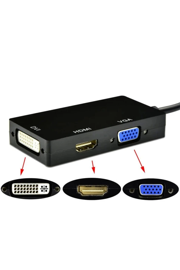 Mini Displayport Vga Dvi Hdmi Çevirici 3 In 1 Mini Dp Erkek Dvı Hdmı Vga Dişi Thunderbolt - 2
