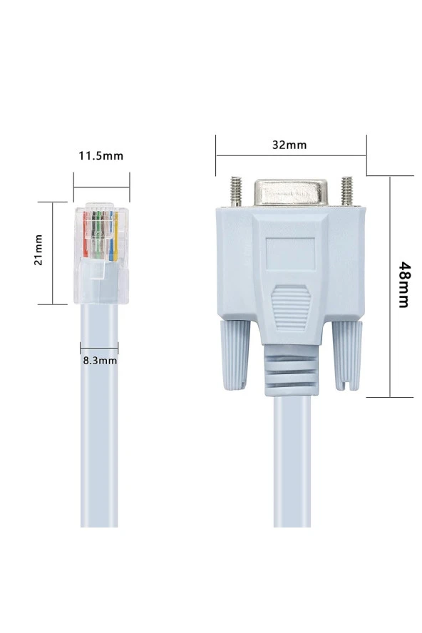 Rj45 - Db9 Rollover Konsol Kablosu, Rj45 Erkek - Rs232 Dişi Cisco Kablo Rj45 Erkek Cat5 Ethernet Lan - 3