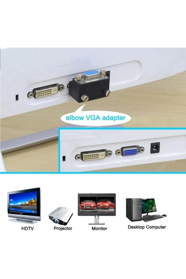 90 Derece Vga Dik Açı Adaptörü 15 Pin L Erkek Dişi Uzatma Dönüştürücü Bağlayıcı - 4