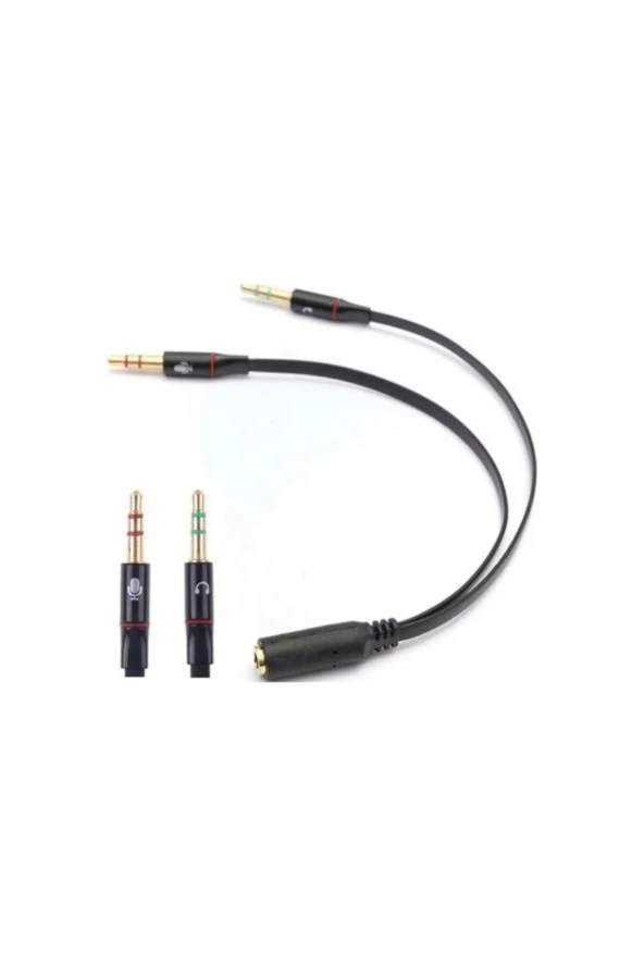 Kulaklık Mikrofon Ayırıcı Kablo Y Splitter Kablo 2 X 3.5 Mm Headphone - Resim 3