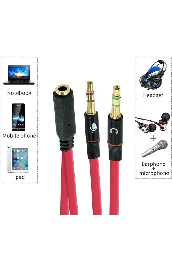 2 Erkek 1 Dişi 3.5mm Kulaklık Mikrofon Ayırıcı Pc Dizüstü Mic Audio Y Splitter Kablosu Headset - Resim 2